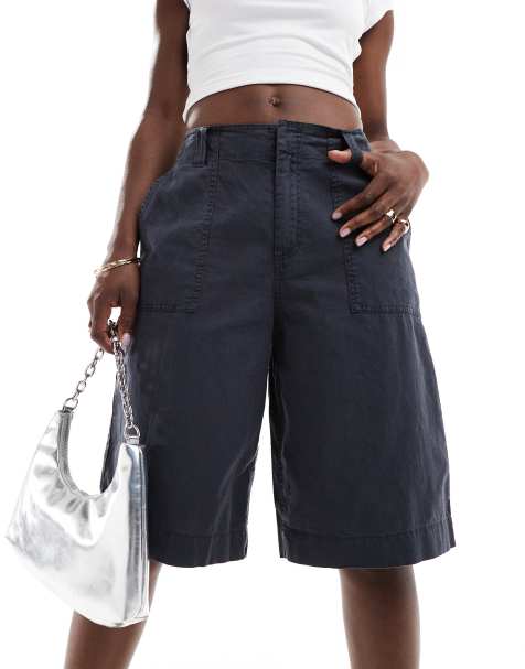 ASOS DESIGN longline short with linen in washed black - view 1