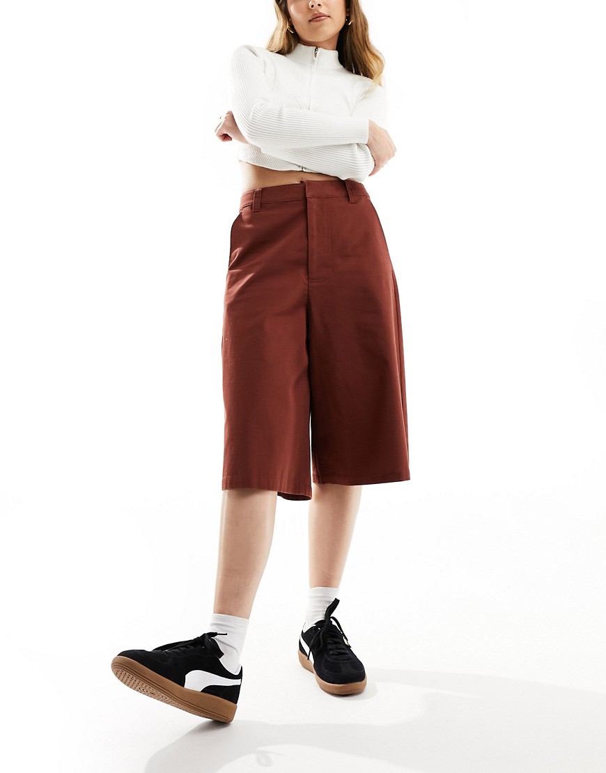 Asos Design Longline Shorts In Brown