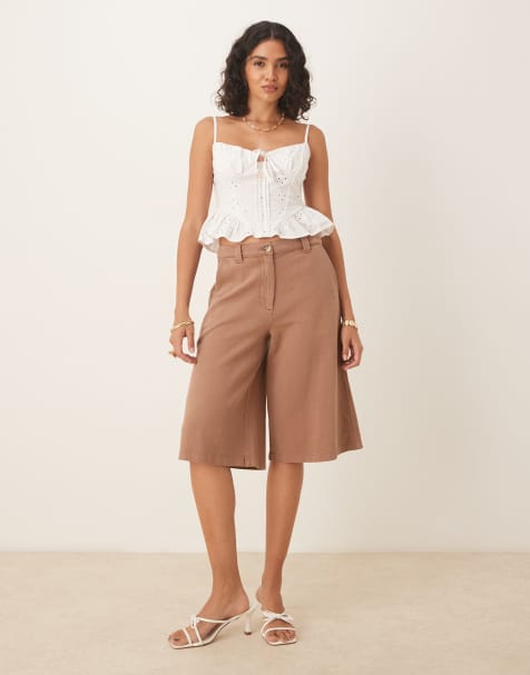 ASOS DESIGN – Longline-Shorts in Mokka mit Einsätzen und Waschung - view 1