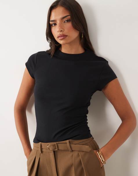 ASOS DESIGN longline shrunken ribbed crew neck tee in black - view 1