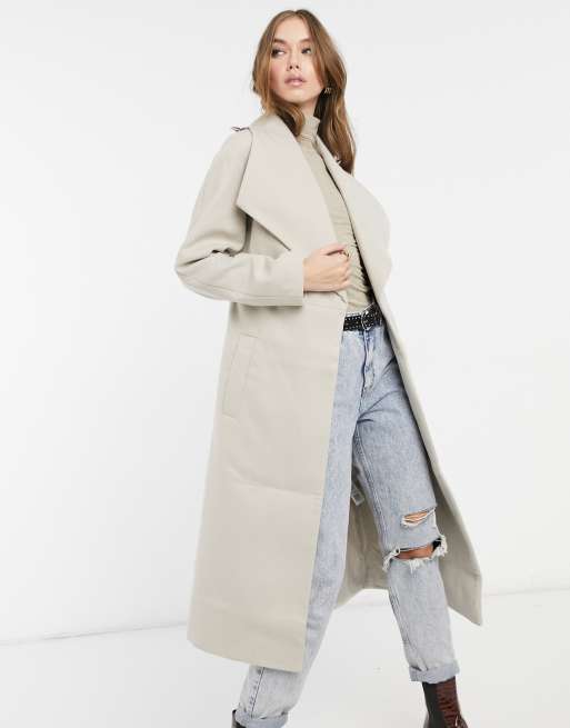 ASOS DESIGN – Longline-Skatermantel mit Gürtel in Stone