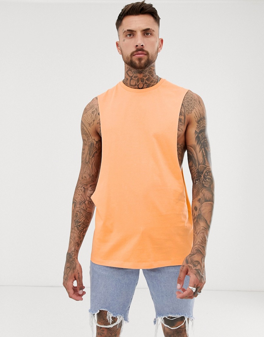 ASOS DESIGN longline sleeveless t-shirt with extreme dropped armhole in orange