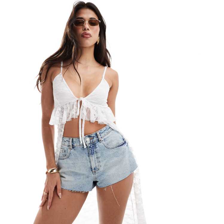 ASOS DESIGN longline split front lace cami in white | ASOS