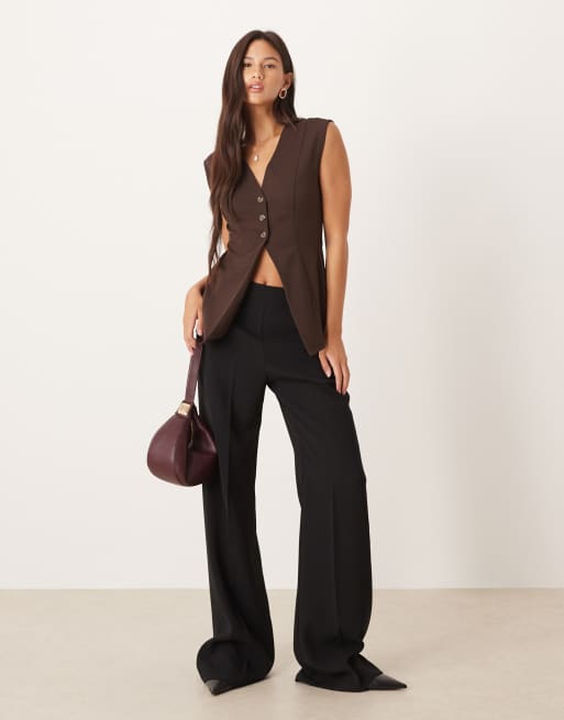 ASOS DESIGN longline split front vest in chocolate scuba-style fabric
