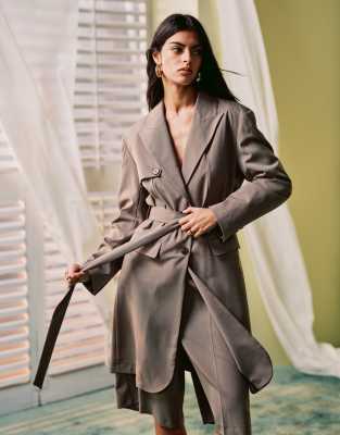 Asos Design Longline Storm Flap Blazer In Mushroom - Part Of A Set-neutral