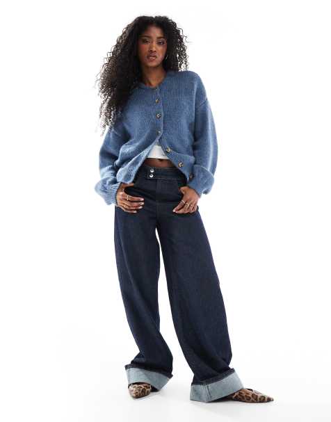 ASOS DESIGN – Longline-Strickjacke in Blau mit Rundhalsausschnitt - view 1