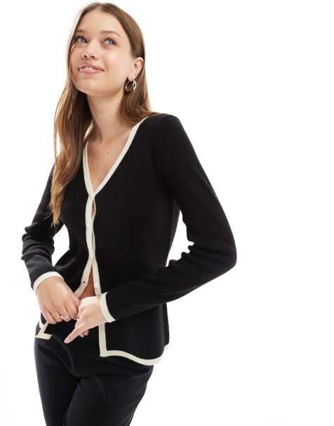 ASOS DESIGN – Longline-Strickjacke in Schwarz mit V-Ausschnitt - view 1