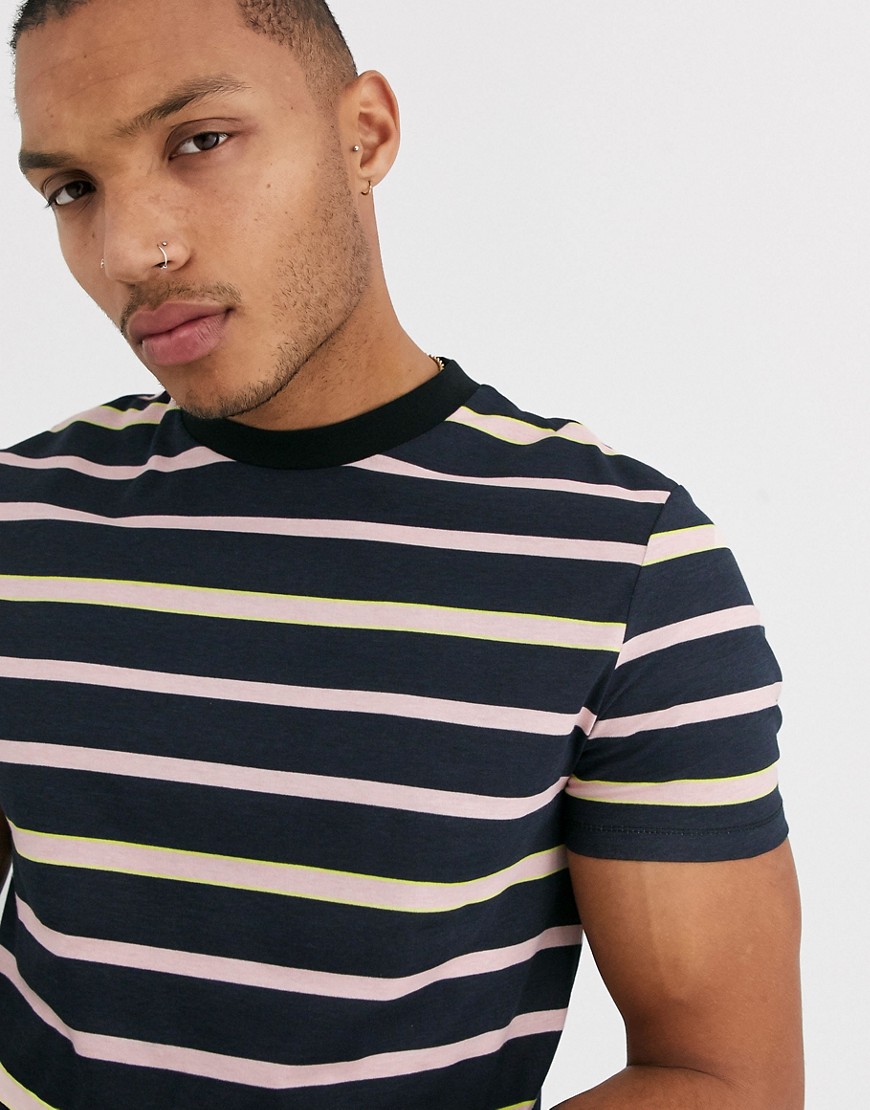 ASOS DESIGN longline stripe t-shirt-Multi