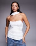 [ASOS DESIGN] ASOS DESIGN longline structured bandeau top with scarf neck detail in ivory-White 6 Ivory
