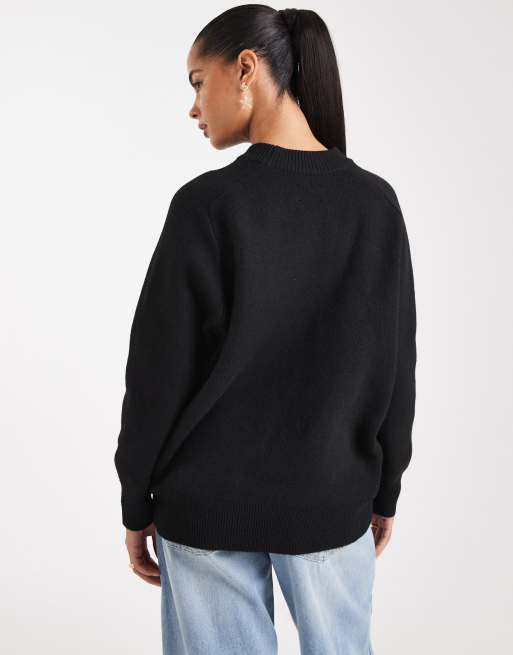 ASOS DESIGN longline structured jumper in black, 3 of 4