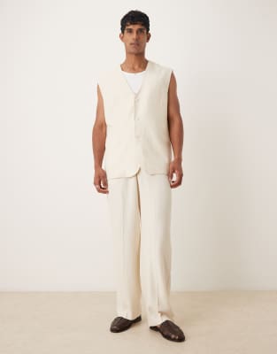 Asos Design Longline Suit Vest With Linen In Neutral