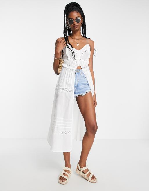 ASOS DESIGN longline sun top with lace inserts in white