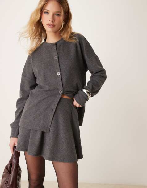 ASOS DESIGN longline supersoft cardigan and mini skirt co ord in grey marl - view 1