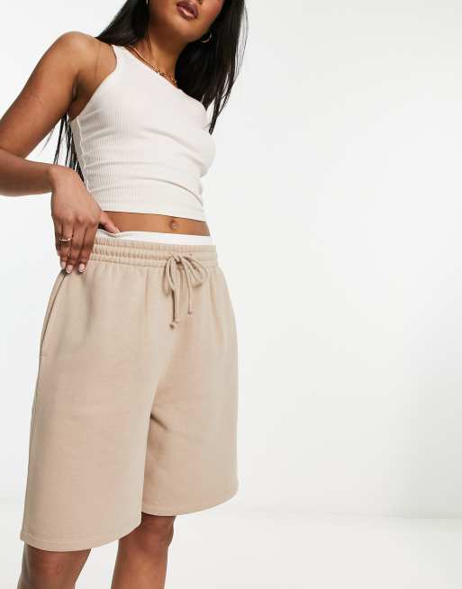 ASOS DESIGN longline sweat shorts in taupe ASOS