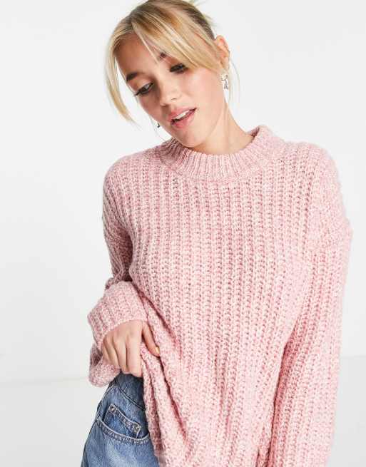 ASOS DESIGN longline sweater in chunky rib in pink | ASOS