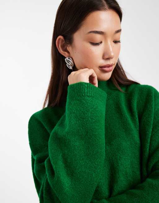 ASOS DESIGN longline sweater with funnel neck in bright green, 2 of 4