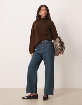 Asos Design Longline Sweater With Funnel Neck In Brown
