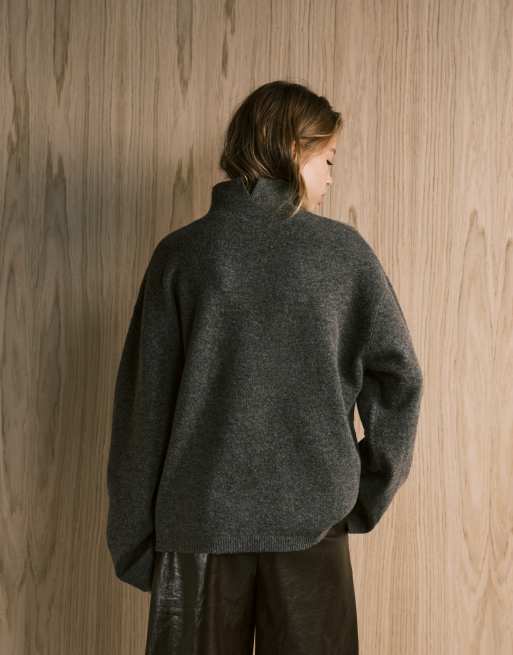 ASOS DESIGN longline sweater with funnel neck in mushroom