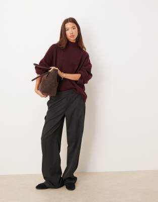 Asos Design Longline Sweater With Funnel Neck In Burgundy