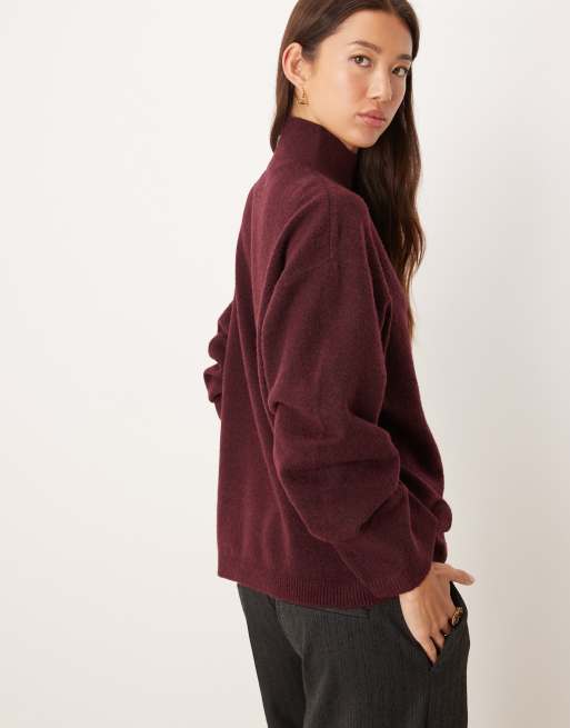 ASOS DESIGN longline jumper with funnel neck in plum