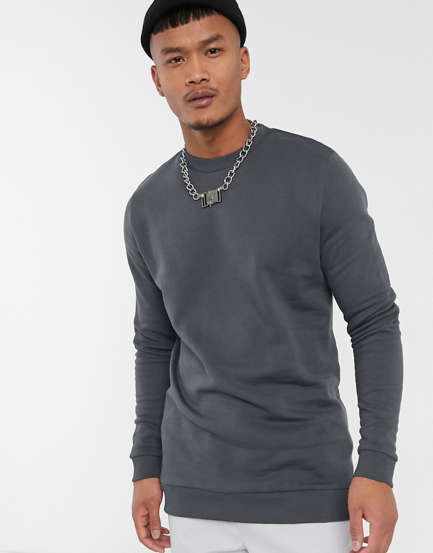 ASOS DESIGN longline sweatshirt in washed black-Grey
