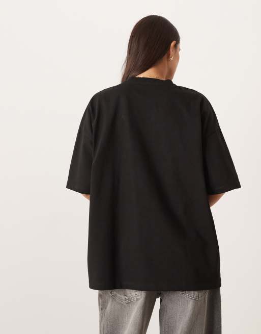 ASOS DESIGN – Longline-T-Shirt aus schwerem Material in Schwarz mit Spitzeneinsatz, 4 von 4