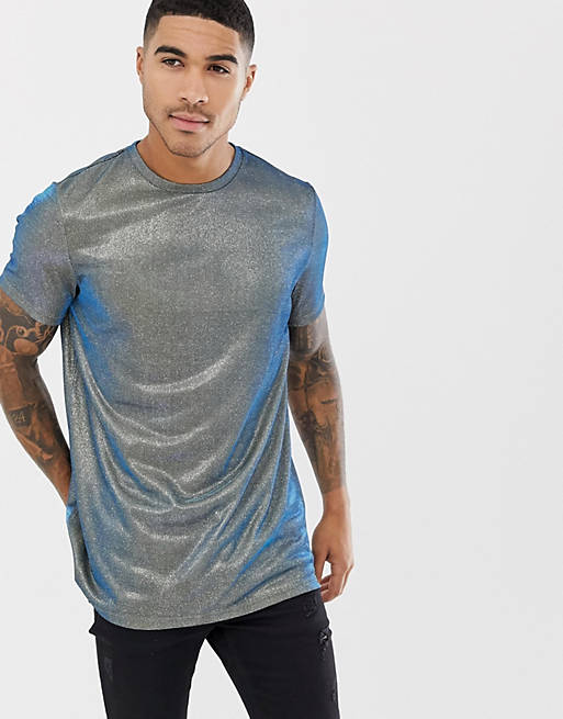 ASOS DESIGN longline t-shirt in iridescent metallic fabric | ASOS