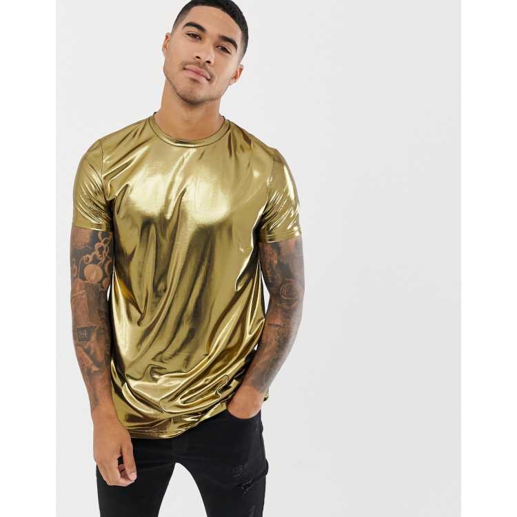 Gold metallic hot sale shirt mens