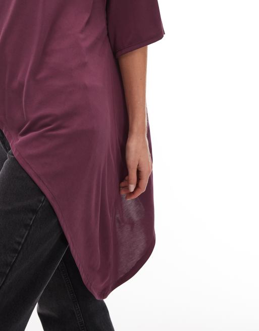 ASOS DESIGN – Longline-T-Shirt in Pflaume mit langem drapiertem Detail vorne, 3 von 4