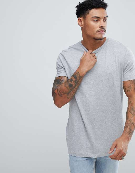 ASOS DESIGN longline t shirt with crew neck in grey