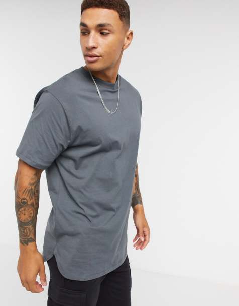 ASOS DESIGN longline t-shirt with curved hem in washed black - view 1