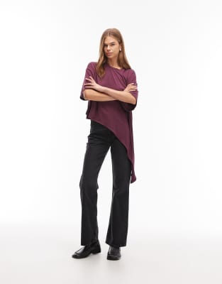 Asos Design Longline T-shirt With Long Draped Front Detail In Purple