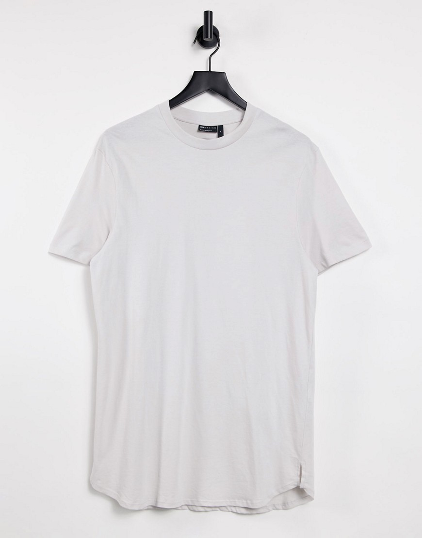 ASOS DESIGN longline t-shirt with side splits in beige-White