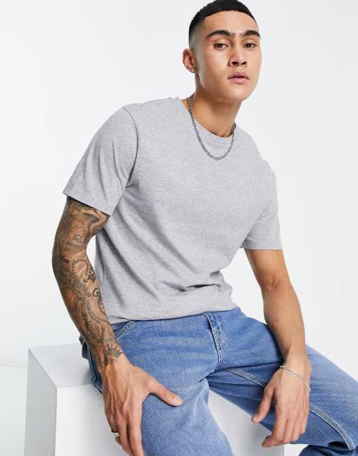 ASOS DESIGN longline t shirt with side splits in grey marl