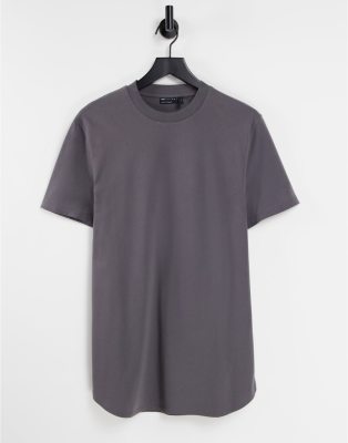 ASOS DESIGN longline t-shirt with side splits in washed black | ASOS