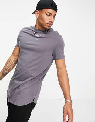 ASOS DESIGN longline t-shirt with side splits in washed black | ASOS