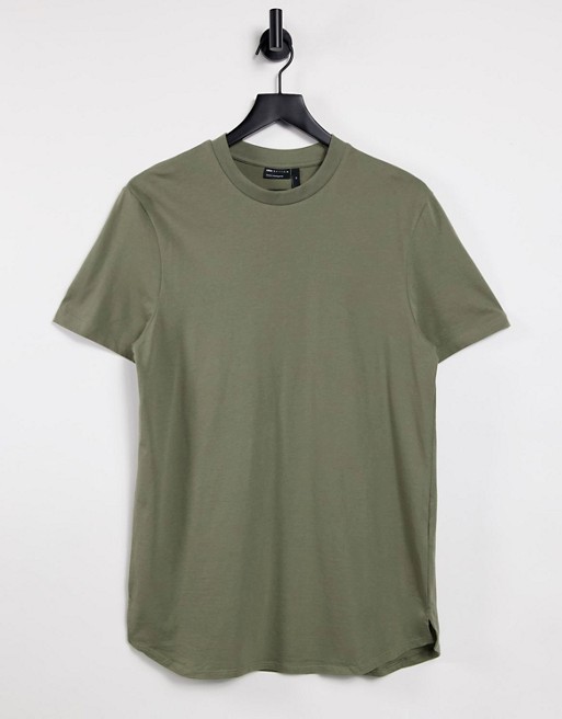 ASOS DESIGN longline t-shirt with side splits in washed khaki