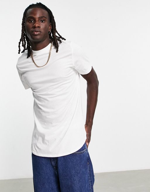 Jack & Jones Essentials longline T-shirt with curved hem & pocket in white