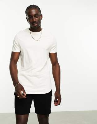 ASOS DESIGN longline t-shirt with sides splits in cream | ASOS