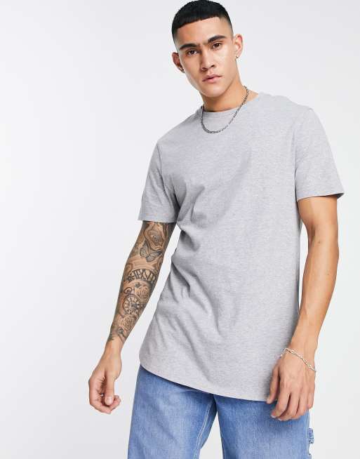 ASOS DESIGN longline T-shirt with sides splits in gray heather