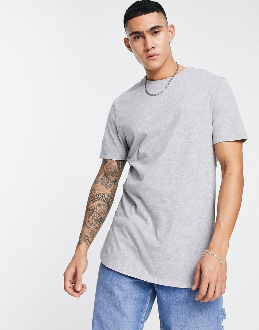 ASOS DESIGN longline t-shirt with sides splits in grey marl