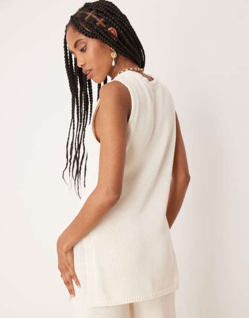 ASOS DESIGN – Longline-Tanktop aus schwerem Strick in Steinbeige mit schlichtem Design, Kombiteil, 2 von 4