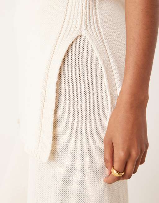 ASOS DESIGN – Longline-Tanktop aus schwerem Strick in Steinbeige mit schlichtem Design, Kombiteil, 4 von 4