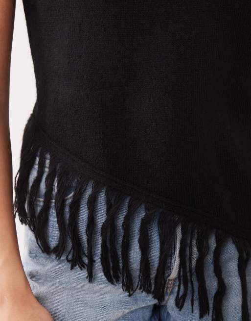 ASOS DESIGN – Longline-Tanktop aus Strick in Schwarz mit Fransen, 3 von 4