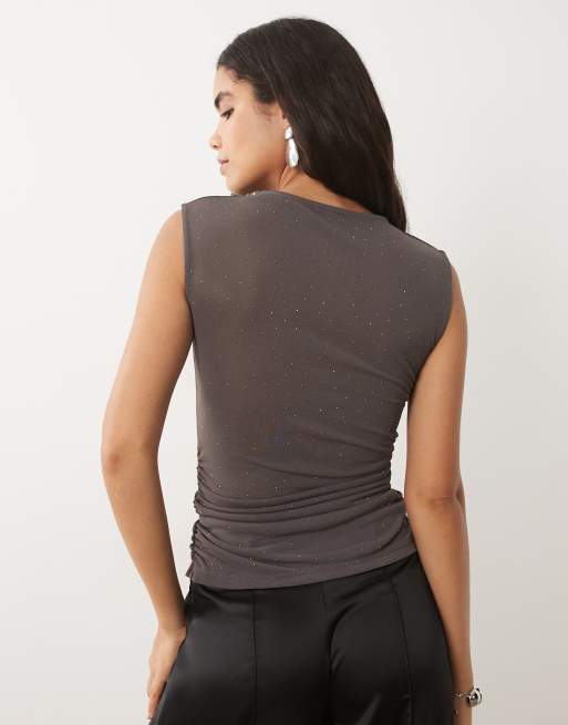 ASOS DESIGN Longline-Tanktop aus transparentem Mesh in Anthrazit mit Hotfix-Details, 4 von 4