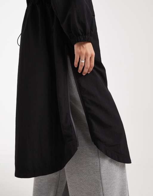 ASOS DESIGN longline tech rain coat in black, 3 of 4