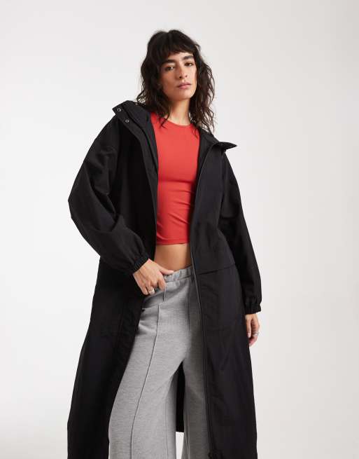 ASOS DESIGN longline tech rain coat in black, 4 of 4
