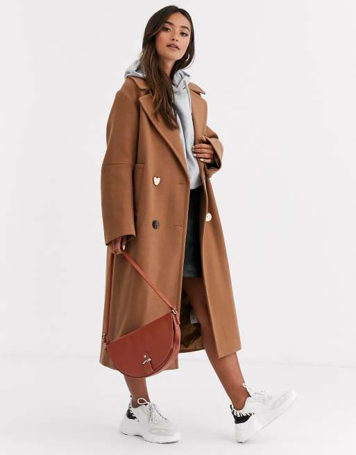 ASOS DESIGN longline textured coat with mixed buttons