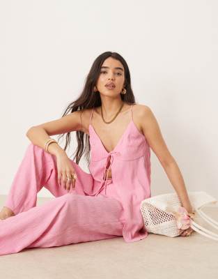 longline tie front cami in hot pink - part of a set