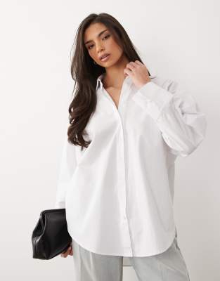 Asos Design Longline Tie Front Shirt In White